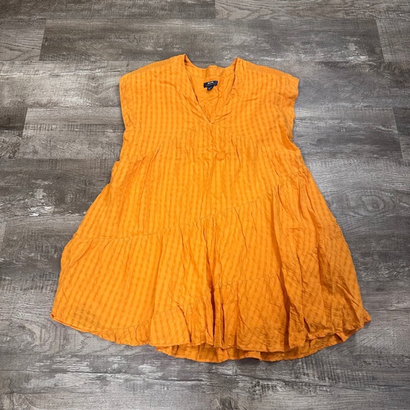 Maeve Dresses & Skirts - Maeve Anthropologie Orange Textured Stripe Tiered V-Neck Mini Dress Womens XL